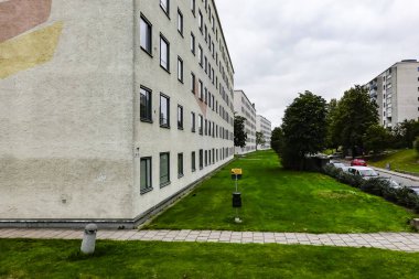 Stockholm, İsveç Skarholmen mahallesinde apartmanlar.