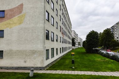 Stockholm, İsveç Skarholmen mahallesinde apartmanlar.