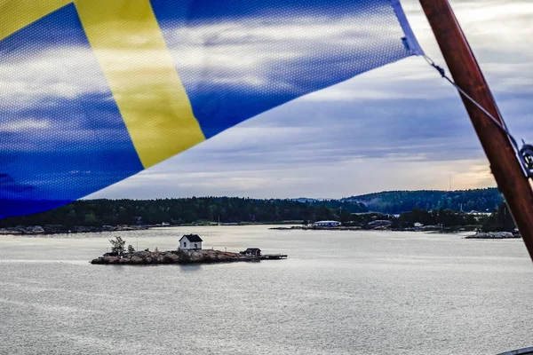 Turku Finlande Drapeau Suédois Flotte Dessus Arrière Ferry — Photo