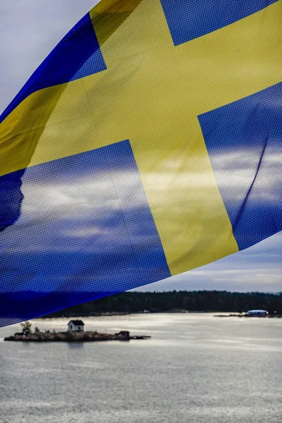 Åbo Finland Svensk Flagga Seglar Över Aktern Färja — Stockfoto