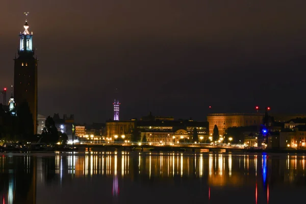 Sztokholm Szwecja Sztokholmska Panorama Świcie Ratusz Czyli Stadshuset — Zdjęcie stockowe