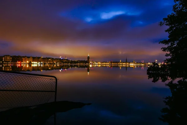 Estocolmo Suécia Horizonte Estocolmo Amanhecer Câmara Municipal Stadshuset — Fotografia de Stock