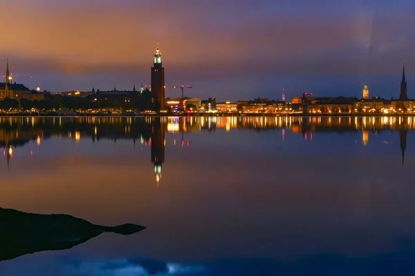 Stockholm Sverige Stockholms Skyline Gryningen Och Stadshuset — Stockfoto