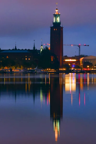 Stockholm Svédország Stockholmi Városkép Hajnalban Városháza Vagy Stadshuset — Stock Fotó