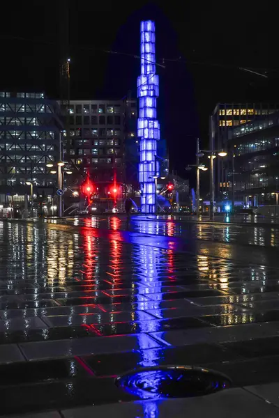 Estocolmo Suecia Centralen Centro Ciudad Por Noche Bajo Lluvia — Foto de Stock