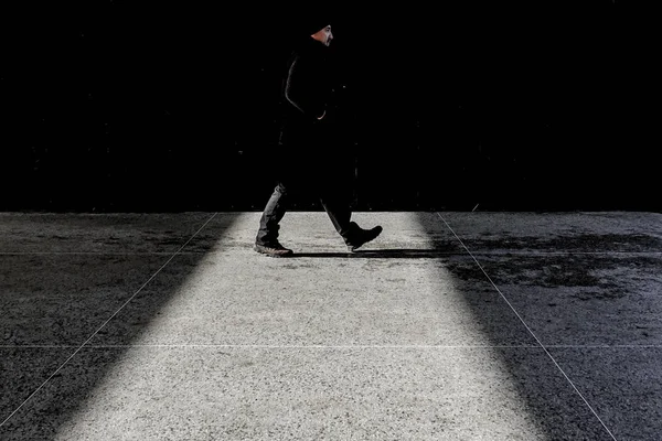 Stockholm Sweden Man Walks Strong Shadows Varberg Centrum Inthe Suburbs — Stock Photo, Image