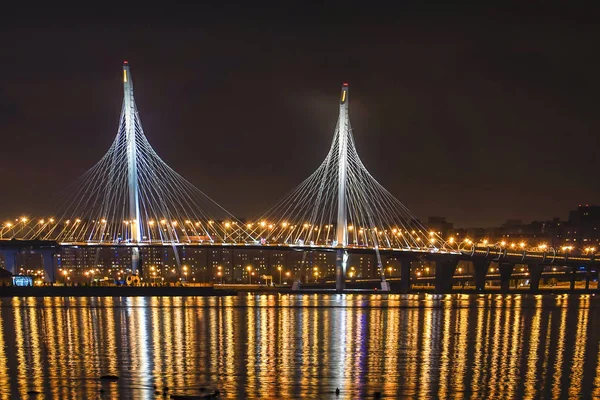 Petersburg Rosja Zachodni Most Dużej Prędkości Nocy — Zdjęcie stockowe