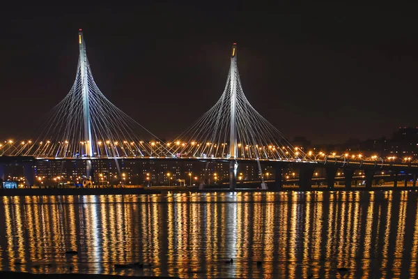 Санкт Петербург Россия Мост Западного Скоростного Диаметра Ночью — стоковое фото