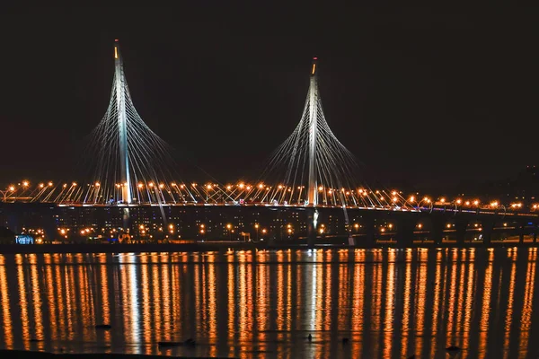 Αγία Πετρούπολη Ρωσία Δυτική Γέφυρα Διαμέτρου Υψηλής Ταχύτητας Νύχτα — Φωτογραφία Αρχείου
