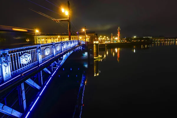 Sint Petersburg Rusland Paleisbrug Nachts — Stockfoto