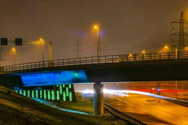 Estocolmo Suécia Rodovia Kista Noite — Fotografia de Stock