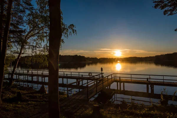 Stoccolma Svezia Soli Tramonta Una Darsena Sul Lago Malaren — Foto Stock