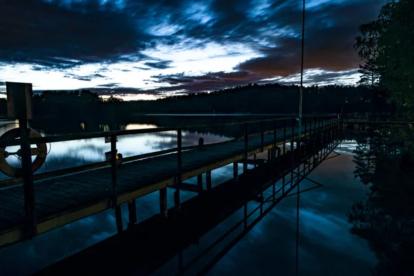 Stockholm Sweden Midsummer Midnight Sun View Dock Lake Malaren — Stock Photo, Image