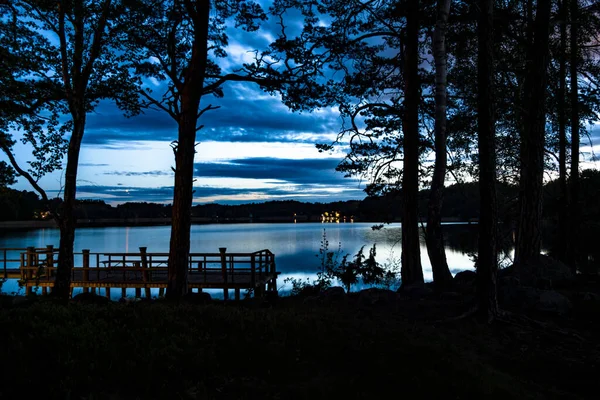 Стокгольм Швеція Літо Опівночі Сонце Над Озером Маларен — стокове фото