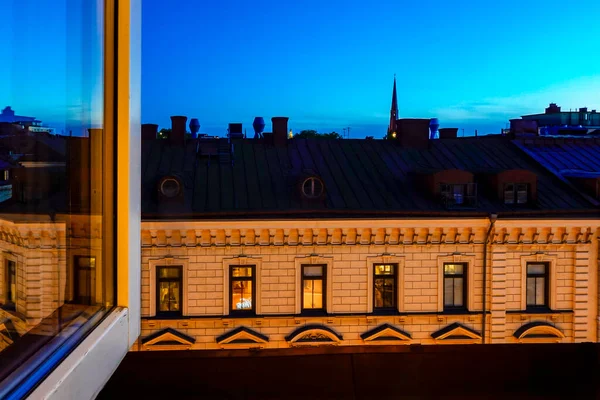 Gotemburgo Suecia Una Vista Nocturna Sobre Los Tejados Ciudad Iglesia — Foto de Stock