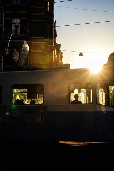 Gothenburg Švédsko Tramvaj Vasaplatsen Eraly Ráno Silueta — Stock fotografie