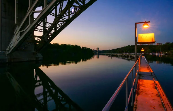 Estocolmo Suecia Puente Arsta Barrio Liljeholmskajen Amanecer —  Fotos de Stock