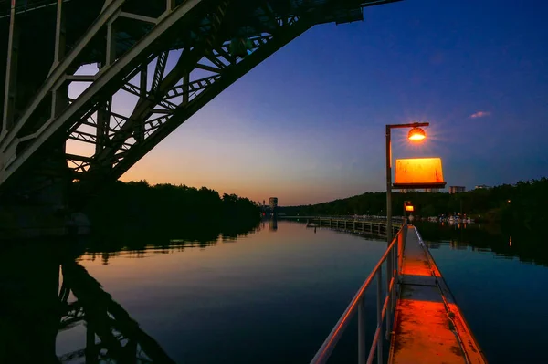 Estocolmo Suecia Puente Arsta Barrio Liljeholmskajen Amanecer —  Fotos de Stock