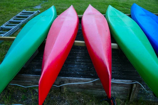 Stockholm Sweden Upside Canoes Grass — Stock Photo, Image