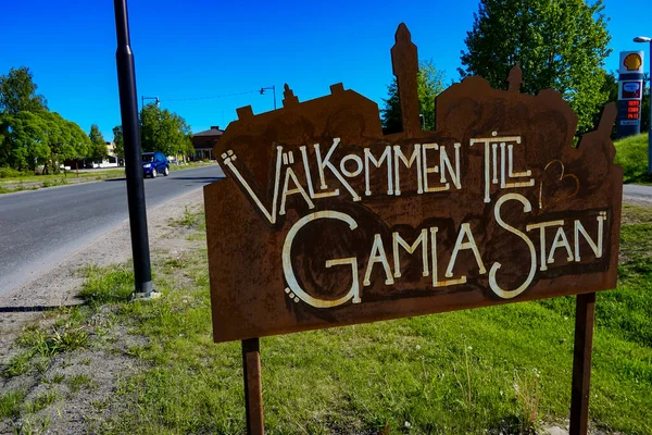 Haparanda Suécia Sinal Sueco Diz Bem Vindo Cidade Velha — Fotografia de Stock