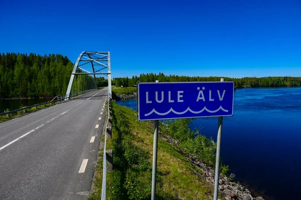 Jokkmokk Suède Lule Par Une Journée Ensoleillée Pont — Photo