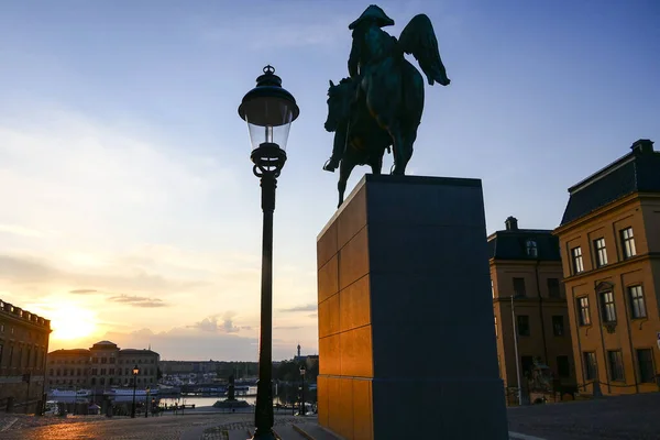 Sztokholm Szwecja Posąg Karola Xiv Johansa Slottsbacken Przy Pałacu Królewskim — Zdjęcie stockowe