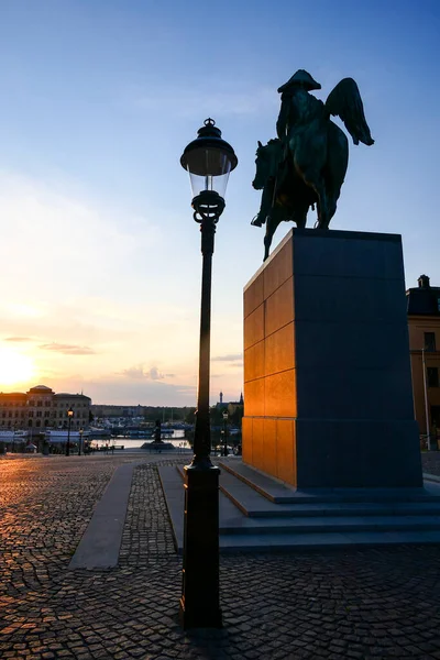 Estocolmo Suecia Estatua Karl Xiv Johans Slottsbacken Por Palacio Real — Foto de Stock