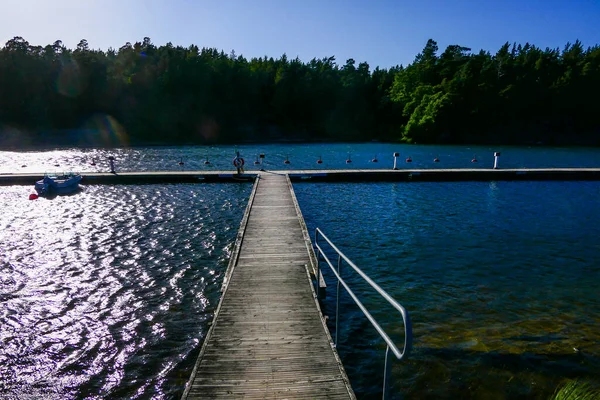 Lidkoping Svezia Una Darsena Legno Sul Lago Vanern — Foto Stock