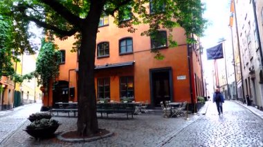 Stockholm, İsveç. Gamla Stan 'de bir sokak. Ya da Old Town.