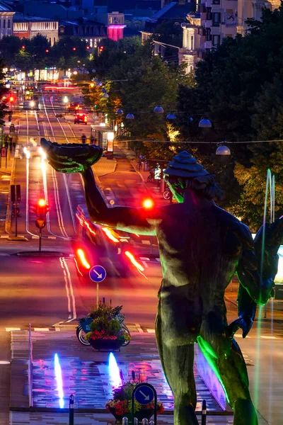 Göteborg Sveç Avenyn Üzerinde Nightscape Şehir Merkezinde Tarihi Bir Cadde — Stok fotoğraf