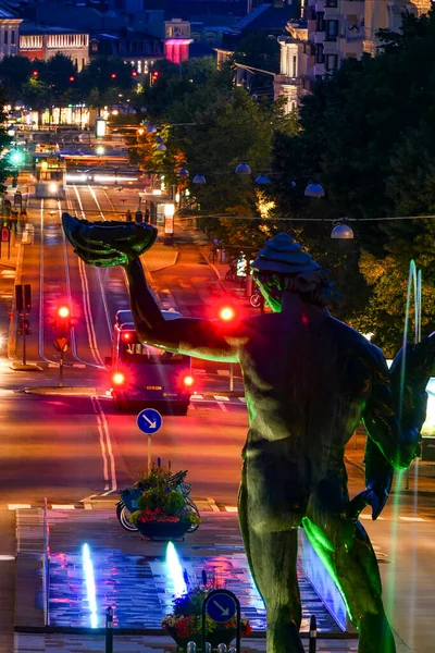 Göteborg Svédország Nightscape Avenyn Egy Mérföldkőnek Számító Utca Belvárosban Poszeidón — Stock Fotó
