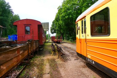 Vastervik, İsveç Eski bir tren istasyonu ve yük vagonları.