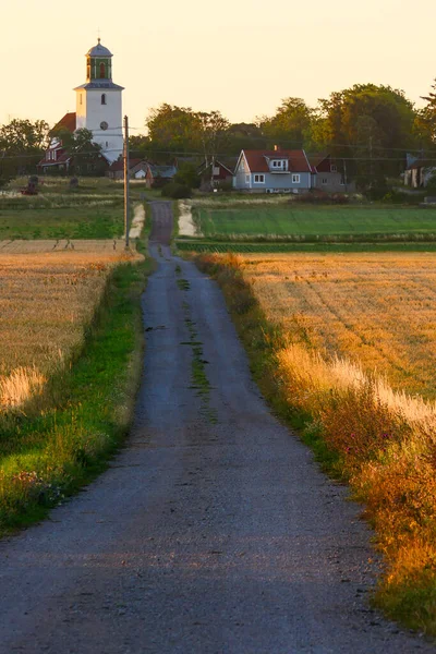 Resmo Oland Schweden Eine Kleine Straße Bei Sonnenuntergang Führt Zur — Stockfoto