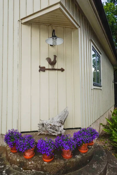 Vickleby Oland Szwecja Schody Ozdobione Purpurowymi Kwiatami Centrum Ogrodu Capellagarden — Zdjęcie stockowe