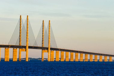 Malmö, İsveç Öresund Köprüsü Kopenhag 'a sabah erkenden.