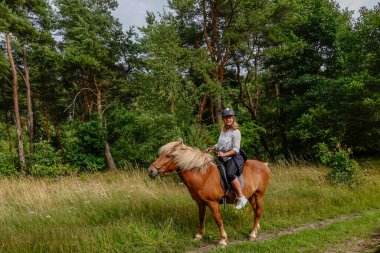 Helgenae, Danimarka Bir kadın tarlada ata biniyor.