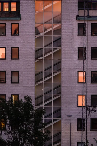 Stockholm Sveç Marievik Mahallesi Nde Gün Batımında Bir Binanın Cephesi — Stok fotoğraf