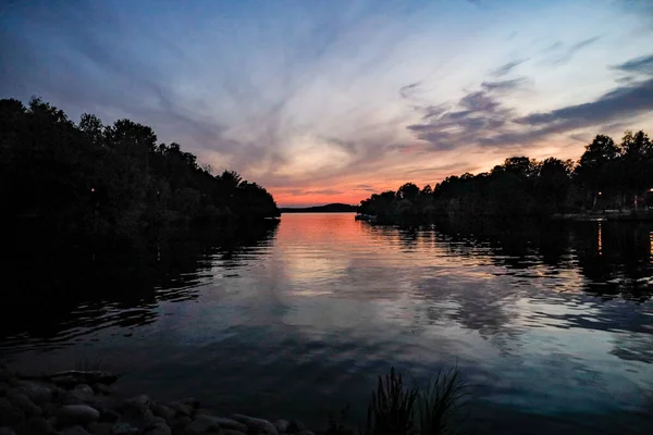 Stockholm Sweden City Park Known Vinterviken Setting Sun Lake Malaren — Stock Photo, Image