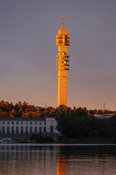 Стокгольм Швеция Башня Какнас Золотом Закате — стоковое фото