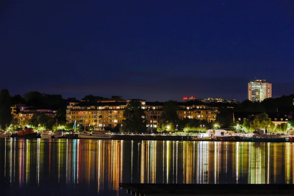 Стокгольм Швеція Небесна Лінія Острова Содермалм Вночі — стокове фото