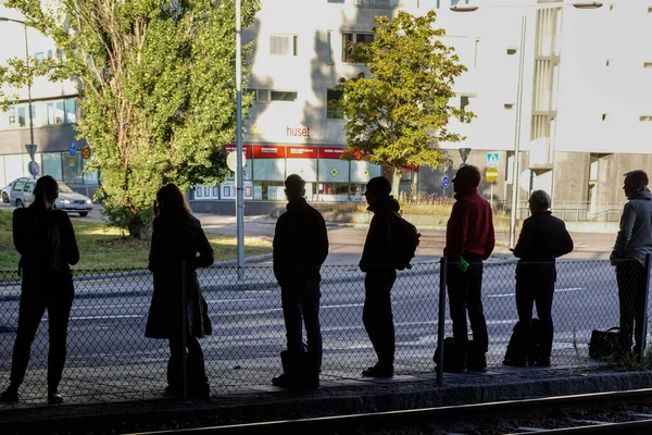 Stockholm Sweden Pedestrians Liljeholmen Waiting Public Bus — Stock Photo, Image