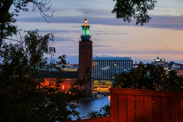 Stockholm Svédország Városháza Hajnalban Látható Timmermansgatan Sodermalm — Stock Fotó