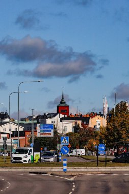 Nykoping, İsveç Şehrin ortasında bir trafik çemberi.
