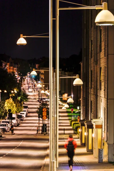 Stockholm Sweden Hagerstensvagen Night Suburb Aspudden Person Scooter — Stock Photo, Image