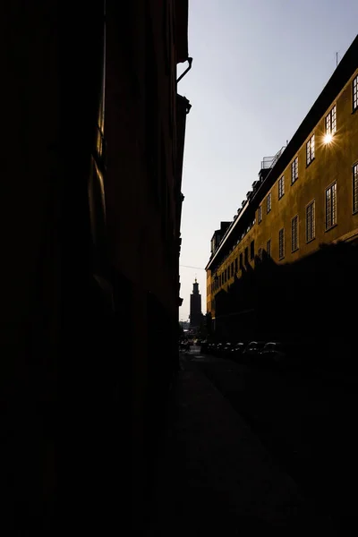 Stockholm Suède Rue Jakobsgatan Hôtel Ville Aux Ombres Sombres Après — Photo