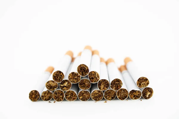 Pack of cigarettes on white background. Filtered cigarettes. Tobacco. — Stock Photo, Image