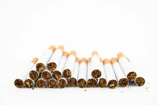 Pack of cigarettes on white background. Filtered cigarettes. Tobacco. — Stock Photo, Image