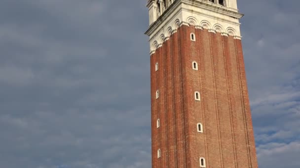 Klocktornet Piazza San Marco Venedig Italien Markusplatsen Venedigs Största Torg — Stockvideo