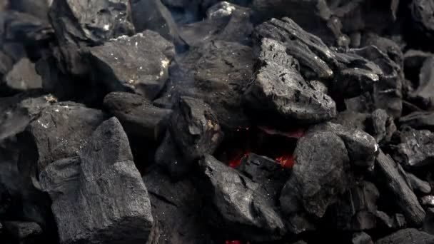 Bin Mangal Için Kömür Ateşi Duman Alevler Izgarada Sıcak Kömür — Stok video