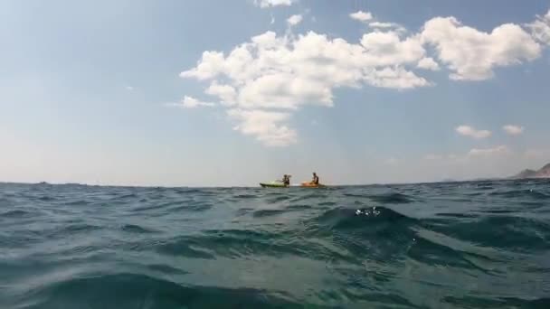 Dubrovnik Croatia July 2019 Two People Paddling Kayak Canoe Adriatic — Stock Video